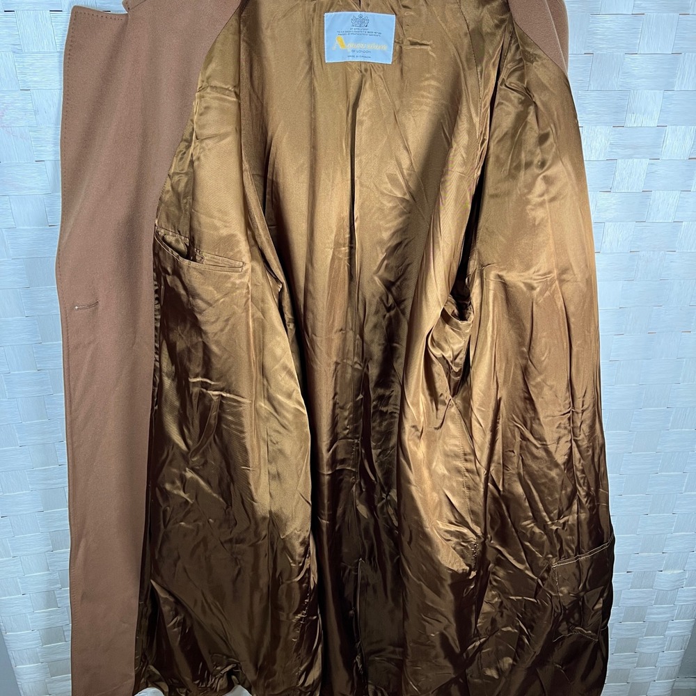 Aquascutum Wool Cashmere Belted Camel Overcoat 44 Tall Double Breasted Luxury - Picture 3 of 9